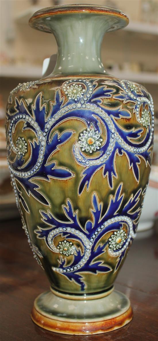 George Tinworth for Doulton Lambeth. A stoneware vase c. 1895, 29.5cm